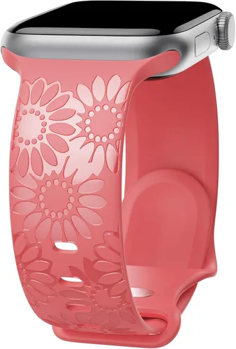 Miniatura 8 de Correa de silicona grabada de girasol compatible con correas de Apple Watch de 1.496, 1.575, 1.614, 1.654, 1.732, 1.772 y 1.772 pulgadas para mujer