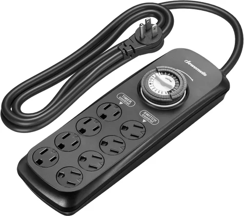 DEWENWILS - Tira de enchufes con temporizador mecánico de 8 salidas, cable de alimentación de 6 pies y enchufe plano, temporizador mecánico con