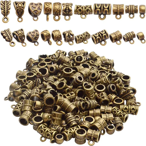Miniatura 9 de BronaGrand 3.53 oz (alrededor de 120-170 piezas) Cuentas mixtas de cobre antiguo, cuentas espaciadoras, cuentas de tubo de fianza, dijes de pulsera
