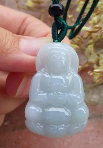 gojade Certificado ICY Blanco 100% Natural A Jade Jadeita Colgante Guanyin Kwan Yin Lotus Flower Collar 464900 GS