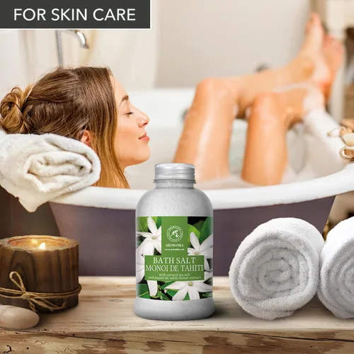 Miniatura 8 de AROMATIKA - Sal de baño Monoi de Tahiti 21.16 oz (600 g) – Aroma de flores de coco y gardenia – Baño relajante – Buen sueño – Aromaterapia – Baño