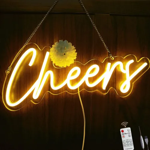 Miniatura 13 de Letrero de neón de Cheers alimentado por USB con interruptor regulable, letrero de luz LED de neón para decoración de fondo de pared, letrero
