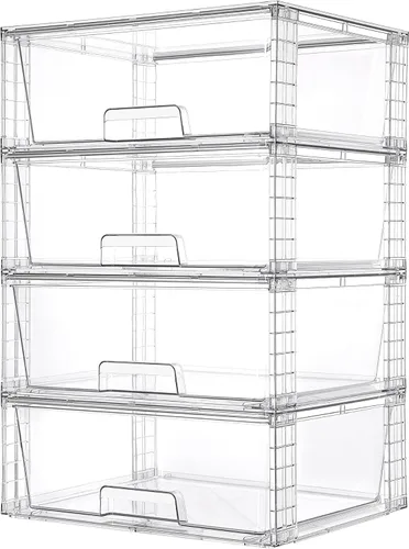 Miniatura 9 de Vtopmart Paquete de 2 Cajones de Almacenamiento Grandes Apilables, Fácil de Ensamblar Organizadores de Acrílico Transparente para Baño Armario
