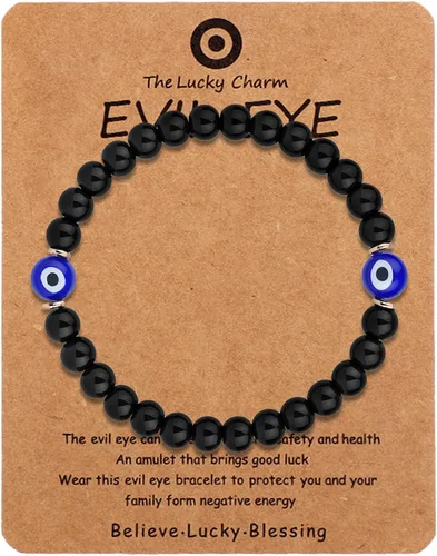Pulsera contra el mal de ojo, con cuentas de buena suerte, joyería de regalo para hombres y mujeres, pulsera espiritual de cuerda elástica para