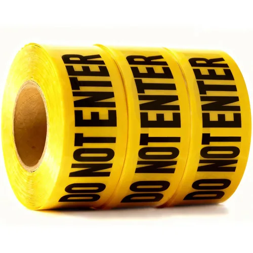 Miniatura 16 de Cinta amarilla brillante de precaución 3 x 1000 impresa en negro contrastante, 3 pulgadas. Ancha para la máxima legibilidad. Diseño resistente.