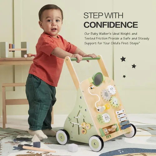 Miniatura 2 de Andador de empuje de madera para bebés y juguete de arrastre de actividades de aprendizaje para niños pequeños - Desarrolla habilidades motoras