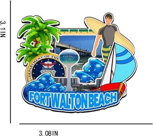 Miniatura 3 de Imán de madera para nevera de Fort Walton Beach Florida, Estados Unidos, Monumentos 3D, recuerdos coleccionables de viaje, decoración hecha a mano
