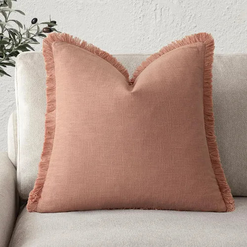 Miniatura 37 de Foindtower Fundas de almohada decorativas de lino con flecos, acogedora funda de cojín bohemia estilo farmhouse con borlas, funda de almohada