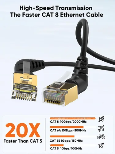 Miniatura 3 de CableCreation Cable Ethernet de ángulo recto CAT8, cable de red LAN CAT8 de rotación de 360° con conector blindado RJ45, cable de conexión de 40