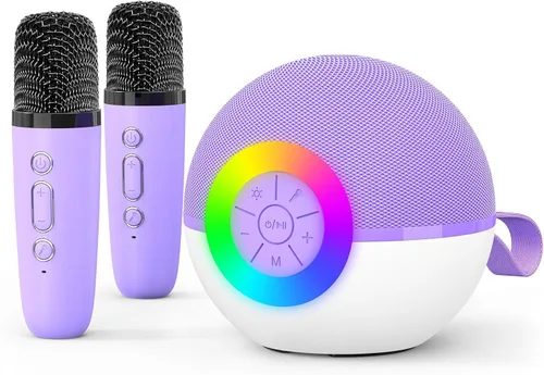 Miniatura 8 de goopow Mini máquina de karaoke con altavoz para niños y adultos, micrófono portátil con Bluetooth y juguetes de canciones con luz LED, el mejor