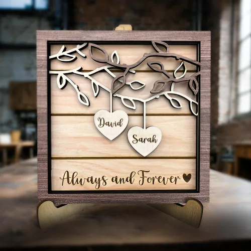 Letrero de madera grabado para parejas, árbol de regalo con nombre personalizado, día de San Valentín para él/ella, novio, novia, recién casados,