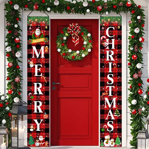 Cartel de Navidad para porche, cartel colgante de Navidad, decoraciones colgantes de Navidad para decoración del hogar al aire libre (2)