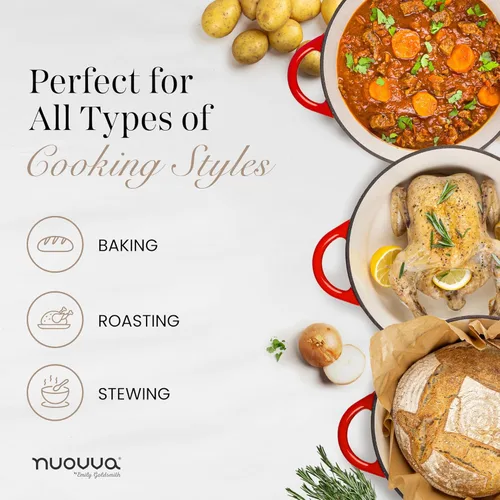 Miniatura 8 de Nuovva Olla Holandesa de Hierro Fundido Esmaltado con Tapa – Cazuela Antiadherente de 6.4 Cuartos – Resistente y Apta para Horno hasta 500°F
