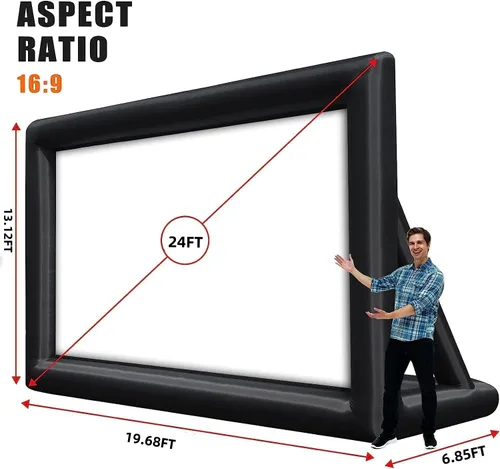 Miniatura 2 de TROPOW Pantalla de proyector inflable, pantalla de proyector exterior portátil de 24 pies, proyección delantera y trasera, con cuerda, soplador