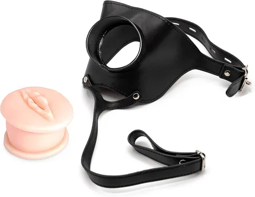 Miniatura 4 de BELSIANG Bozales de boca sexual oral, modelo grande de piel sintética, bozales de boca bloqueada (negro, grande)