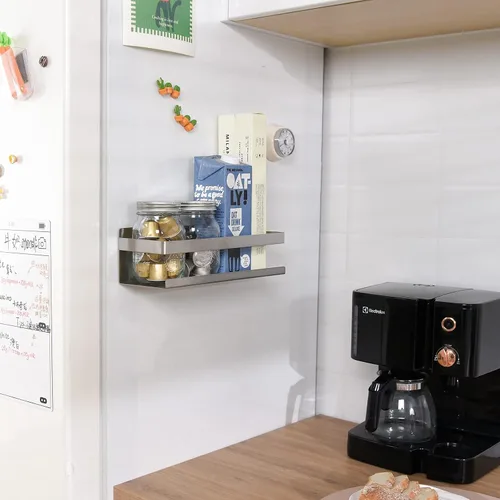 Miniatura 3 de Estante de especias para refrigerador, cocina, hogar, organización y almacenamiento adhesivo (paquete de 2, negro)