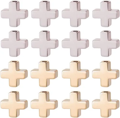 Miniatura 4 de BENECREAT 20 cuentas espaciadoras cruzadas chapadas en oro de 18 quilates y platino, cuentas de metal para hacer joyas, hallazgos y otros trabajos