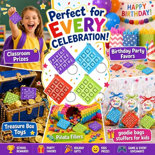 Miniatura 6 de Hicarer 16 llaveros de fiesta de Tic Tac Toe para fiesta de cumpleaños a granel, regalos de fin de año para estudiantes, niños de 8 a 12 años