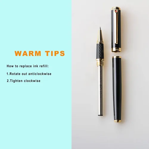 Miniatura 5 de Bolígrafo Rollerball de Lujo Impresionante con Ribete de Oro de 24K, Punta Suiza con Repuestos de Tinta Negra, Juego de Bolígrafo Perfecto como