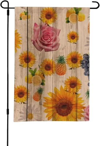 Miniatura 14 de Bandera de jardín con patrón de flores de girasol amarillo, rojo y azul rosa, floral, margarita blanca, flor morada, poliéster de doble cara