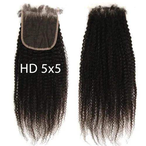 Miniatura 21 de Afro Kinky Curly 5x5 HD Cierre de encaje prearrancado con borde rizado de bebé 4B 4C, cierre de encaje HD de cabello humano transparente