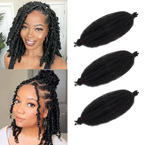 ZRQ Cabello afro trenzado negro elástico para Butterfly Locs de 12 pulgadas, cabello trenzado de ganchillo Marley Twist preseparado, 3 paquetes de