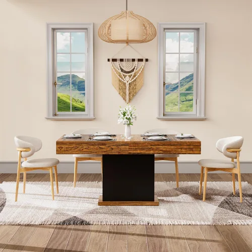 Miniatura 9 de Mesa de comedor de 55 pulgadas para 4 a 6 personas, mesa de comedor de madera de granja con cajones y luces LED para cocina, comedor y sala de estar