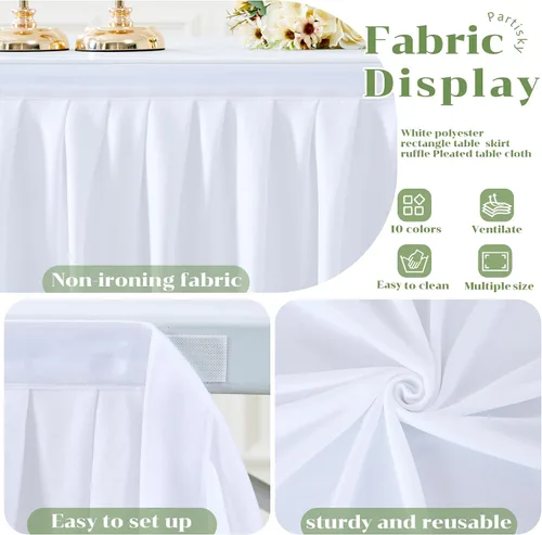 Miniatura 4 de PARTISKY Mantel de poliéster blanco para mesas rectangulares 6f, mantel plisado resistente a las arrugas para fiesta de cumpleaños, banquete, boda