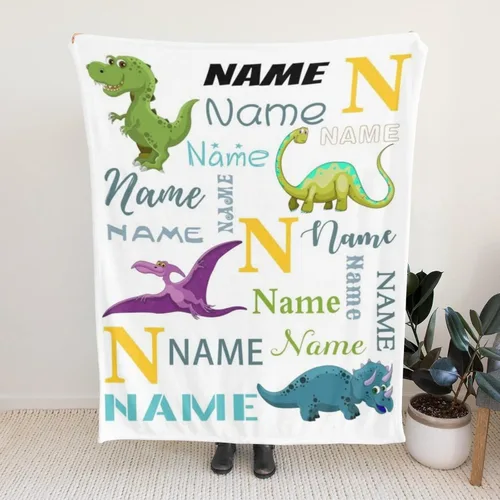 Miniatura 5 de Mantas personalizadas con nombre y dinosaurio para bebés, niños y niñas, mantas de bebé personalizadas con diseño de dinosaurio para niños pequeños