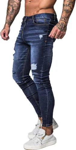 Miniatura 4 de GINGTTO - Jeans rasgados, elásticos y ajustados para hombre
