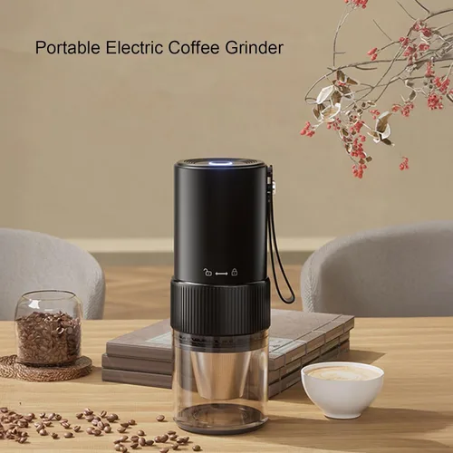 Miniatura 2 de Generic Molinillo de café eléctrico portátil con mango recargable por USB, parada automática, silencioso, ajustable, pequeño, de acero inoxidable