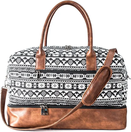 MyMealivos Bolsa de lona para el fin de semana o viaje durante la noche bolsa de tela de lana gruesa con bolsa para zapatos Negro 43237-2