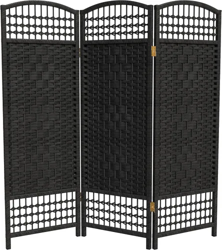 Pantalla plegable de tejido de fibra corta de 4 pies - Negro - 3 paneles
