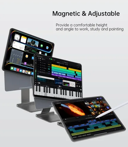 Miniatura 2 de KU XIU Soporte magnético plegable solo para iPad Pro 11 M4 (2024), soporte de tableta ajustable de aleación de aluminio de 360°, soporte