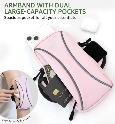 Miniatura 6 de HiRui Bolsa de brazo y bolsa de muñeca para teléfono, brazalete deportivo para correr, gimnasio, ciclismo y entrenamiento, compatible con iPhone