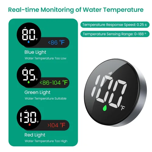 Miniatura 2 de Longriver MX08 Monitor de temperatura de ducha inalámbrico, termómetro de ducha para cabezales y sistemas Sensor hidroalimentado, pantalla
