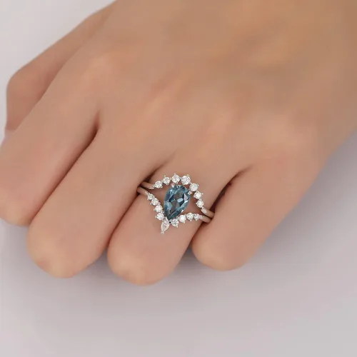 Miniatura 5 de Frayerr Anillo de moissanita Anillo de boda de plata de ley 925 Conjuntos de boda de topacio Anillo retro de 1.50 quilates natural de topacio