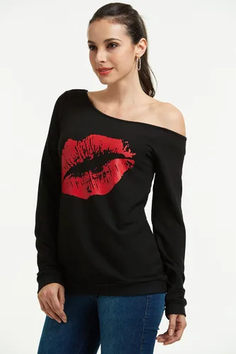 Miniatura 6 de Magicmk - Sudadera de hombro descubierto y mangas largas, con estampado de labios de mujer, en talla extragrande, para mujer