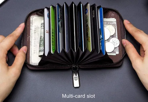 Miniatura 6 de BULLCAPTAIN Cartera de cuero genuino para hombre, tarjetero con cremallera para tarjetas de crédito, Marrón