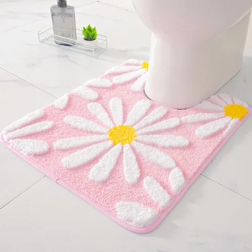 Miniatura 15 de QJHOMO Alfombras de inodoro en forma de U, linda alfombra de baño con contorno de margarita beige 20"x20", alfombra extra gruesa y suave