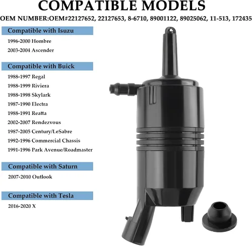 Miniatura 6 de Repuesto de bomba de limpiaparabrisas OEM # 22127652,22127653 con arandela, bomba de limpiaparabrisas compatible con Chevrolet Isuzu GMC Buick