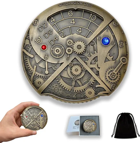 Miniatura 32 de UD - Juego de dados mecánicos de ruleta únicos DND Steampunk Dragones de metal D y D con dados TRPG DND 7 en 1 Spinner Metal D&D Juego de dados