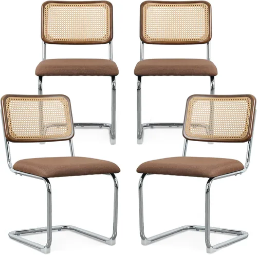 Miniatura 15 de Upholstered Velvet Dining Chairs Set of 2, Mid Century Modern Armless Upholstered Dining Chair with Rattan Back Stainless Chrome Frame for Dining
