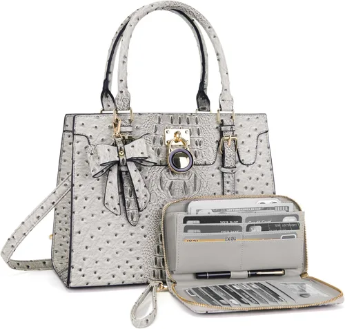 Miniatura 9 de Qiyuer - Bolsos y carteras para mujer, juego de damas con asa superior, bolso de hombro, bolso de trabajo con cartera de embrague a juego, 2 piezas