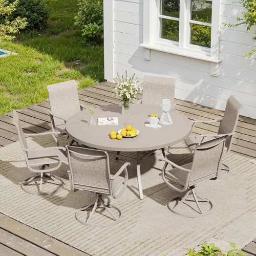 Miniatura 21 de VICLLAX Muebles pequeños de exterior de 3 piezas, 2 sillas giratorias de patio y mesa redonda pequeña para 2, sillas de carbón oscuro y negro
