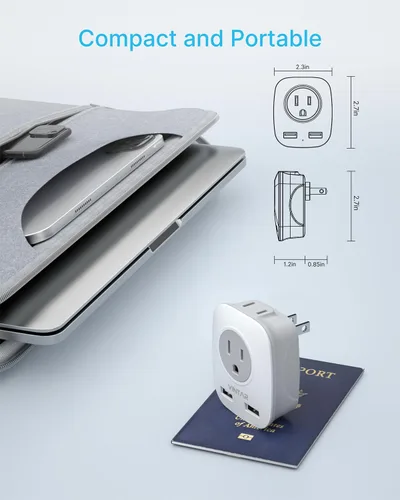 Miniatura 4 de Adaptador de enchufe de EE. UU. a Japón, adaptador de salida VINTAR de 2 clavijas a 3 clavijas con 2 salidas de CA y 2 puertos USB, adaptador