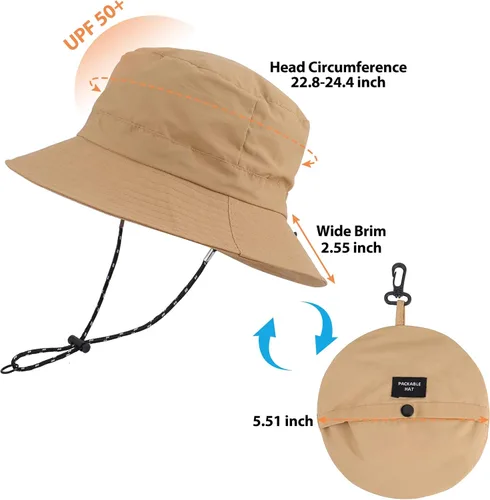 Miniatura 3 de Sombrero de sol para hombres y mujeres, ala ancha, UPF 50+, sombrero de pesca y pescador, impermeable, plegable, sombrero de sol para playa, Caqui