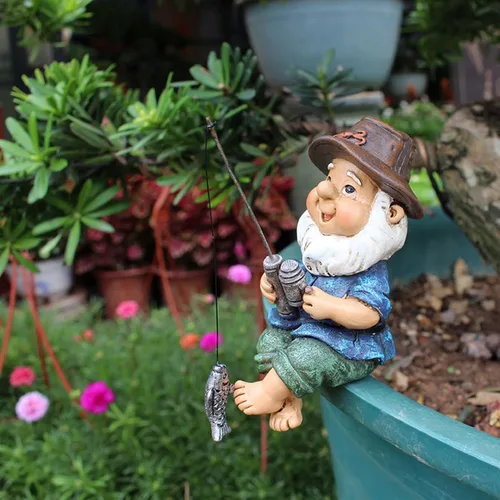 Miniatura 3 de Estatua de gnomo de jardín, estatua de pesca enana, adornos de escultura de resina, elfo, césped, figuras interiores y exteriores (gnomo)
