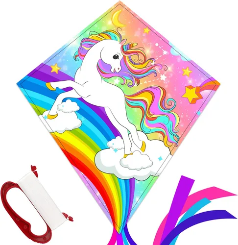 TOY Life Unicorn Kite for Kids – Large Easy to Fly Beach Kite with 50M String & Handle – Durable Nylon Outdoor Toy for Boys & Girls Ages 4-12 – Gift