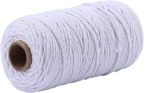 Miniatura 25 de Cuerda de algodón para macramé de 109 yardas de 0.118 pulgadas, 4 hebras trenzadas, cuerda para envolver colgadores de plantas, tejer, suministros